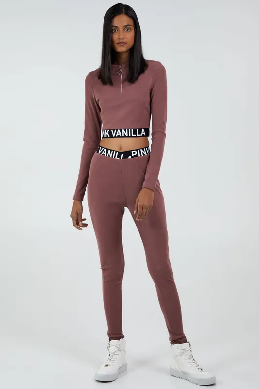 Purple Long Sleeve Ribbed Logo Top - Pink Vanilla