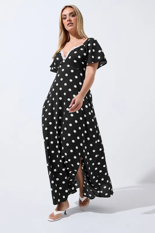 Polka Dot Lace Trim Maxi Dress - Yours