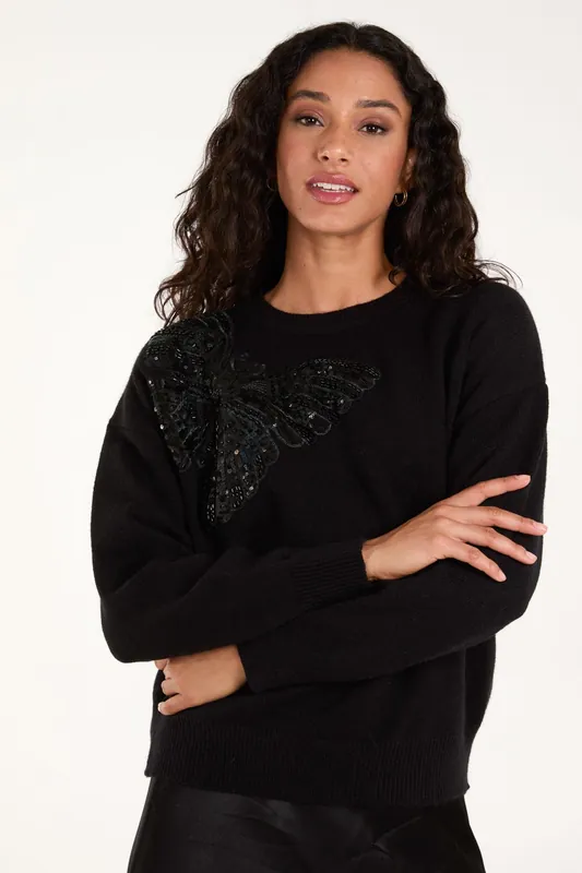 Embellished Sequin Butterfly Jumper - Blue Vanilla