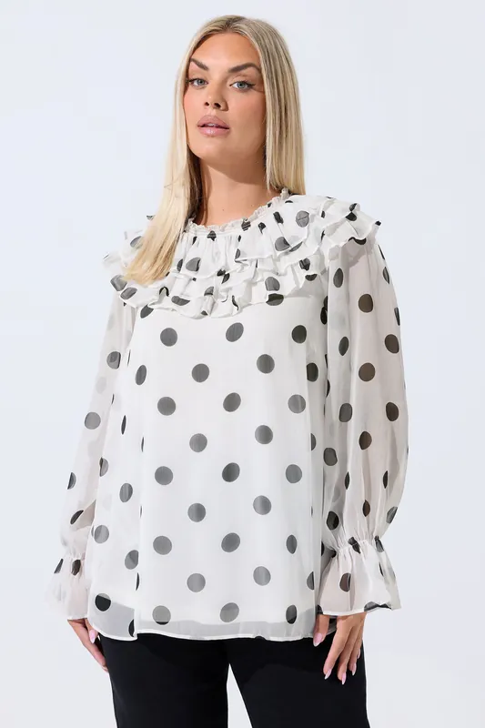 Polka Dot Frill Neck Blouse - Yours