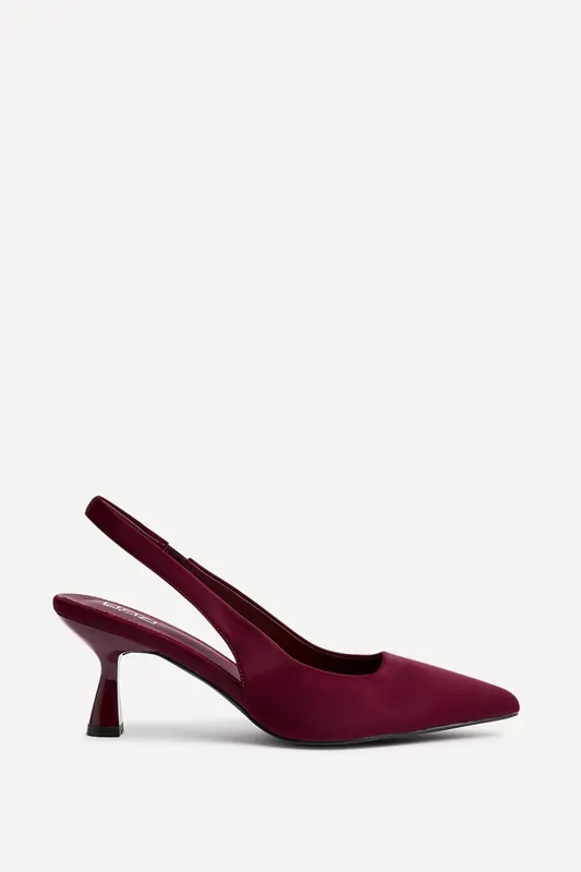 Izzie Wide Fit Burgundy Scuba Sling Back Low Court Heel - Linzi