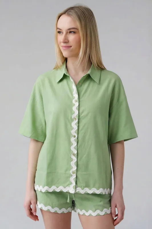 Cotton Linen Zig Zag Hem Shirt - Wednesday's Girl
