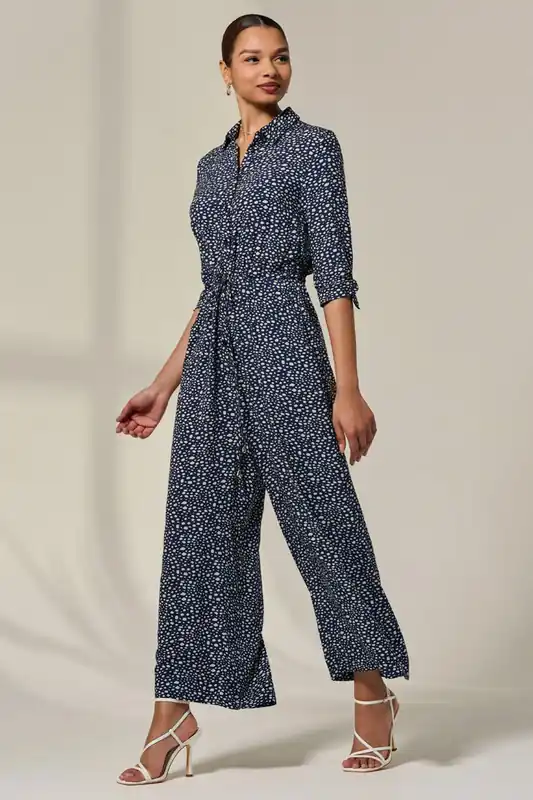 Tie Half Sleeve Wide Leg Jumpsuit - Jolie Moi