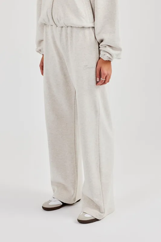 Towelling Applique Wide Leg Jogger - Grey Marl