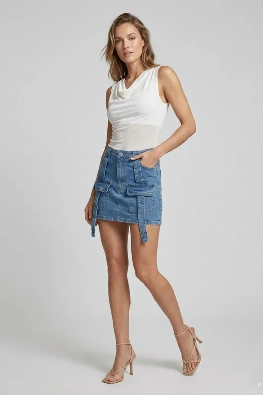 Cargo Pocket Denim Mini Skirt - STYLEWISE