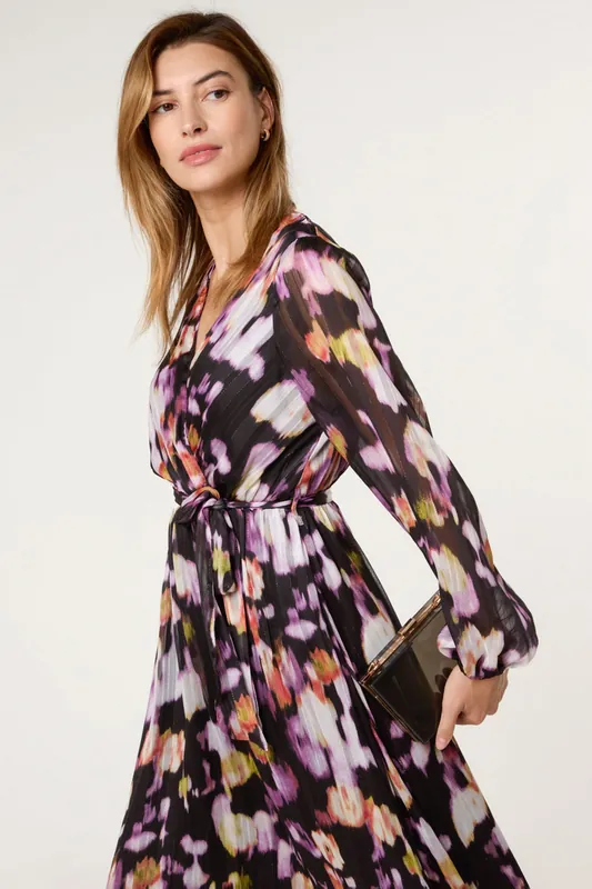 Black Metallic Watercolour Wrap Maxi Dress - Blue Vanilla