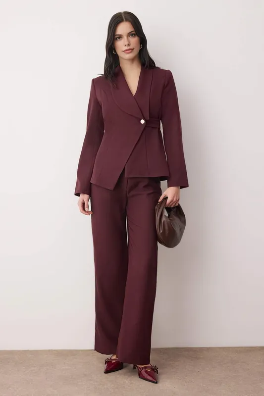 2 Piece Tailored Woven Wrap Blazer and Wide Leg Trousers Set - WOVCOR