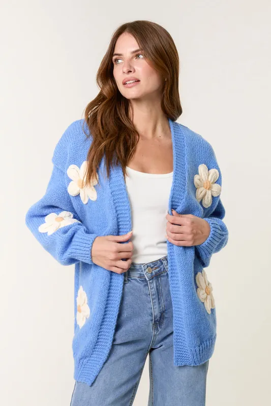 Blue Daisy Large Flower Cardigan - Blue Vanilla