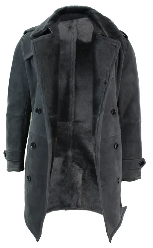 Sheepskin Double Breasted Belted Overcoat - TruClothing