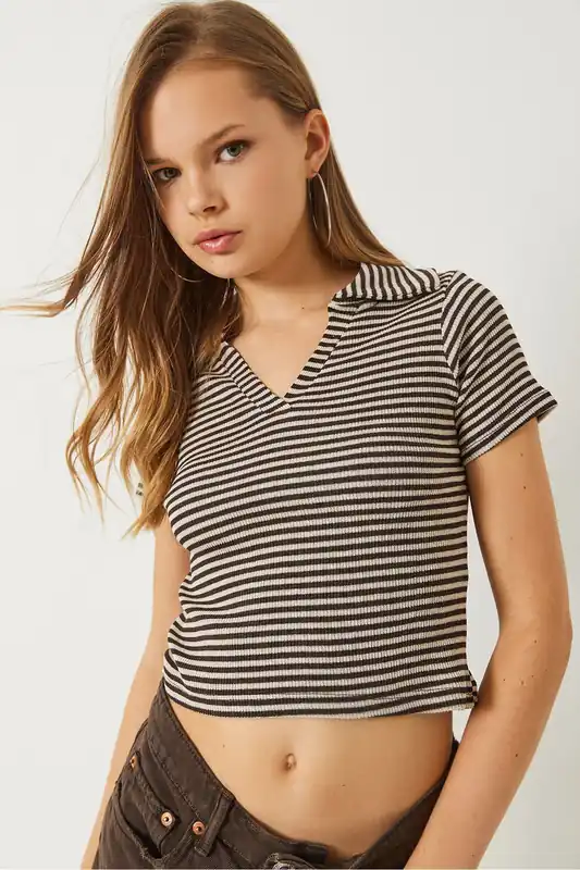 Striped Slim Fit Crop T-Shirt