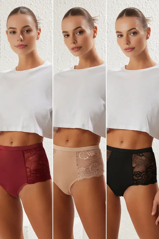 3 Pack Lace Detail High Waist Knitted Briefs - WOVCOR