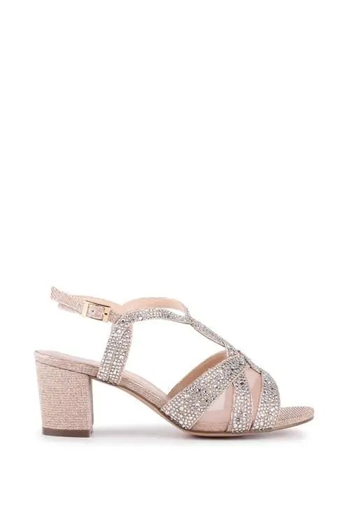 Glitter 'Nadia' Wide Fit Block Heel Sandals - Paradox London