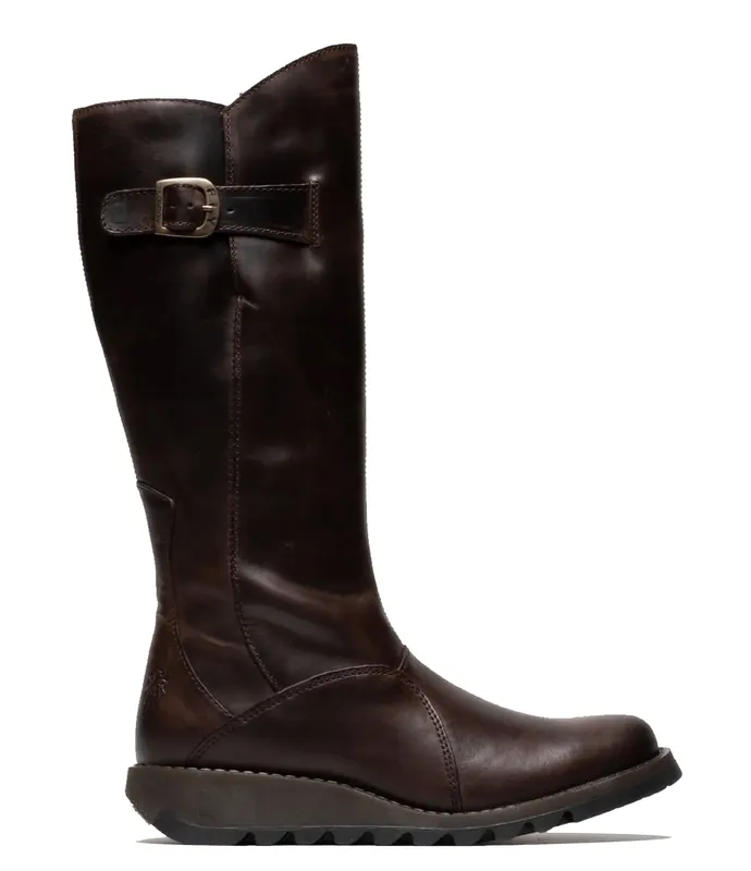 Fly London MOL 2 Leather Wedge Heel Knee High Zip-Up Boots