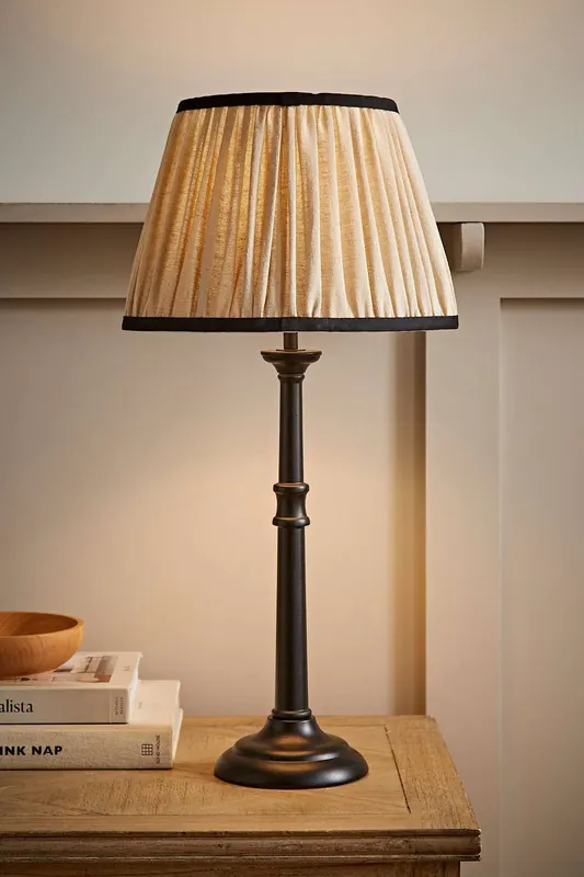 Clara Candlestick Table Lamp with Linen Pleated Lamp Shade - ValueLights