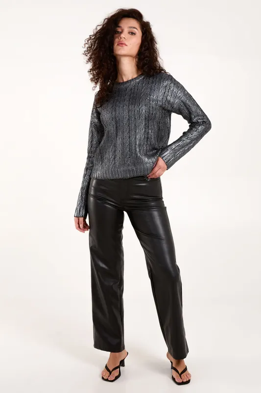 Black Metallic Printed Cable Jumper - Blue Vanilla
