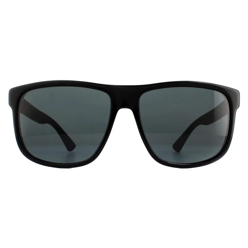 Rectangle Black Rubber Grey Sunglasses - Gucci