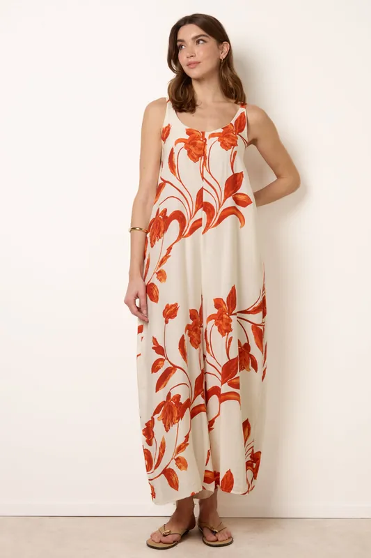 Orange Floral Print Wide Leg Jumpsuit - Blue Vanilla