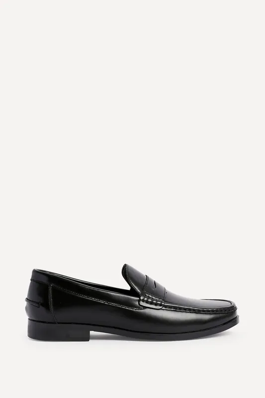 Tommaso Mens Black Faux Leather Penny Loafers - Linzi