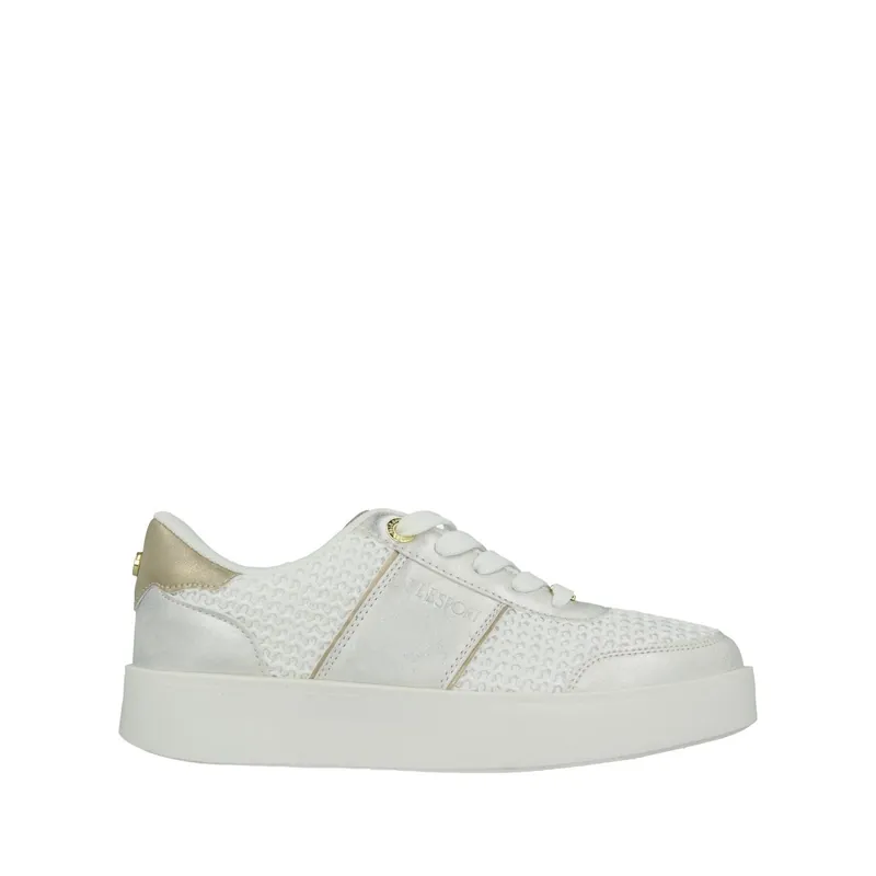 Knit Mesh Platform Trainers – Metallic Gold Detail - Elle Sport
