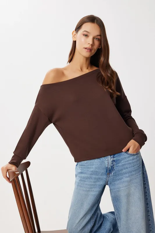 Asymmetrical Collar Loose Fit Blouse - Happiness Istanbul