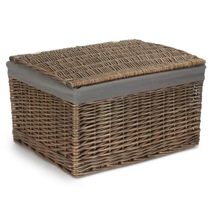 Antique Wash Cotton Lined Storage Basket - Red Hamper