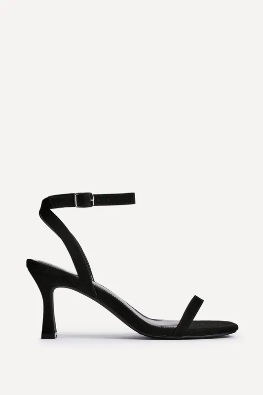 Elevate Black Faux Suede Barely There Stiletto Heeled Sandals - Linzi