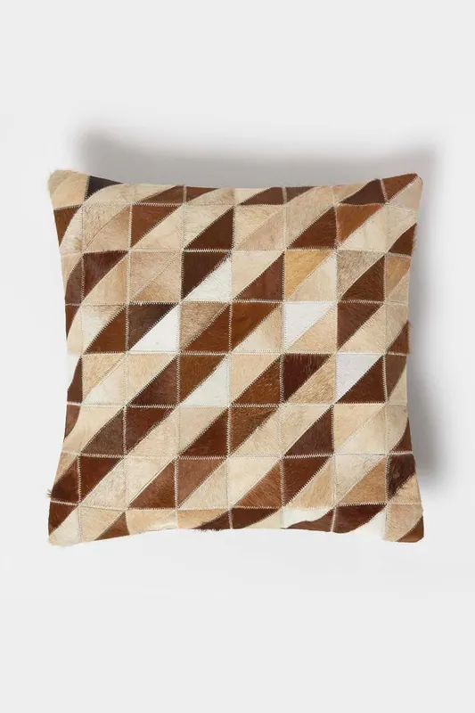 Diamond Check Leather Cushion 45 x 45 cm - Homescapes