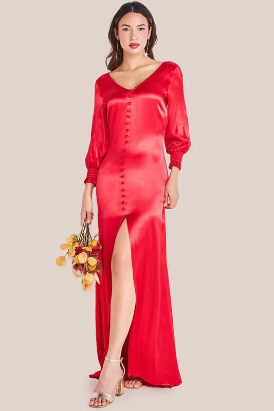 Satin Viscose Front Split Maxi - Goddiva