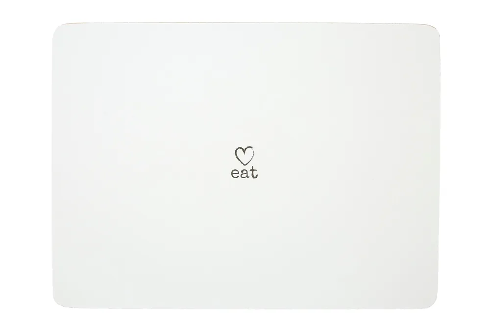 Charm Set of Four White Placemats, Durable Heat-Resistant Table Mats with Minimalist 'Eat' Text Design
