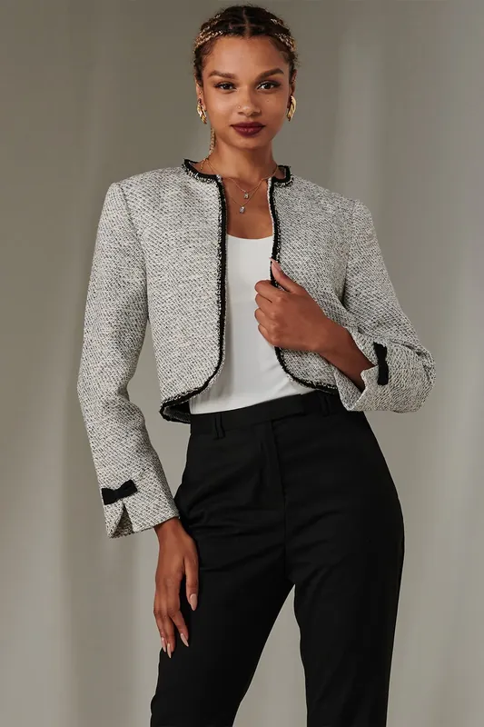 Contrast Trim Tweed Jacket - Jolie Moi