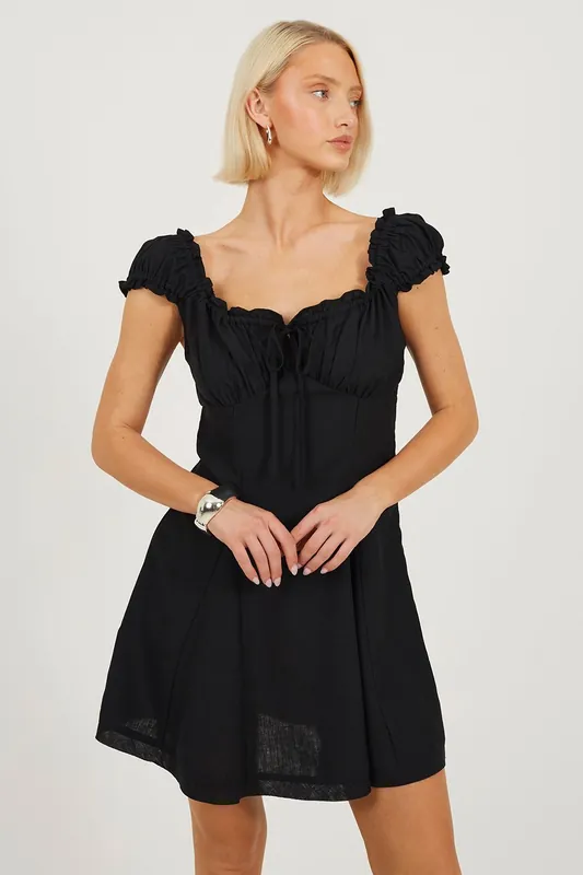 Woven Cap Sleeve Panelled Mini Dress - Brave Soul