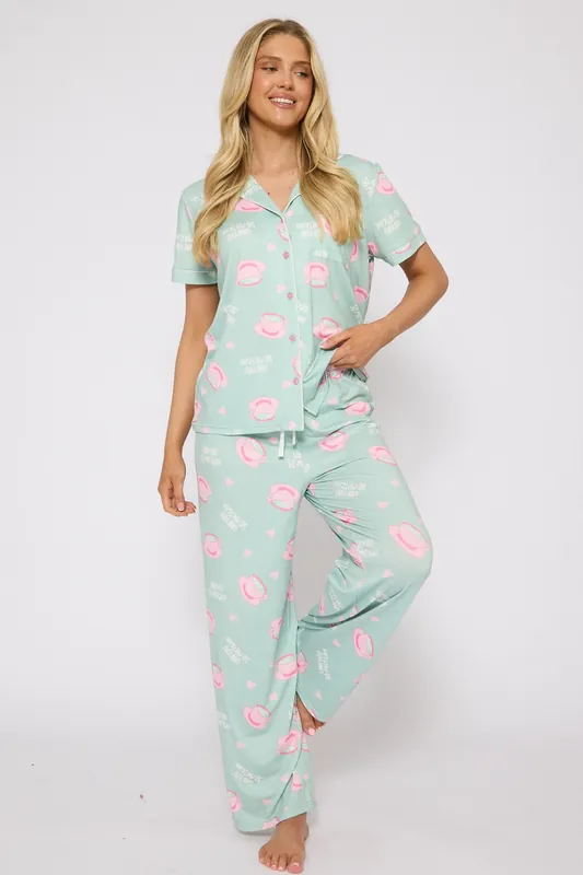 I Love You So Matcha Printed Short Sleeve Pyjamas - Loungeable