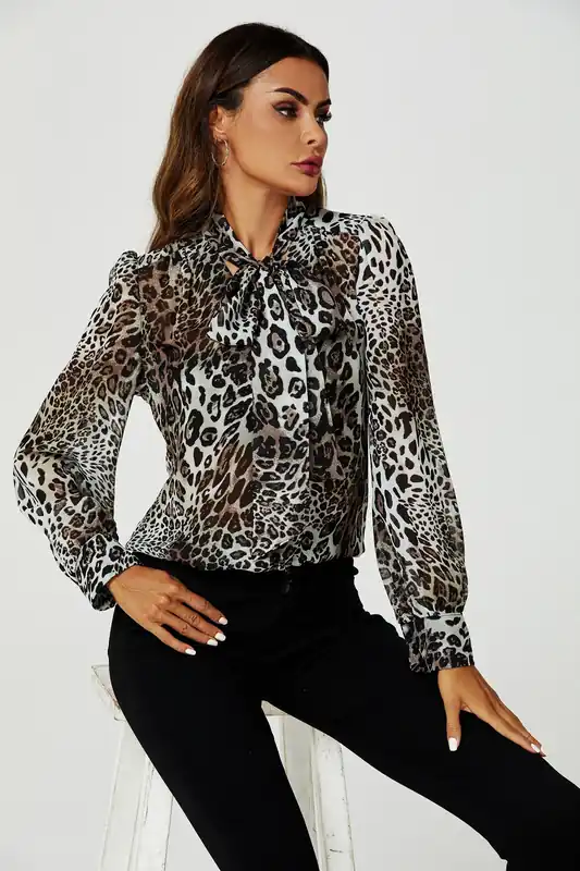 Tie Detail long sleeve Blouse Top In Beige - FS Collection