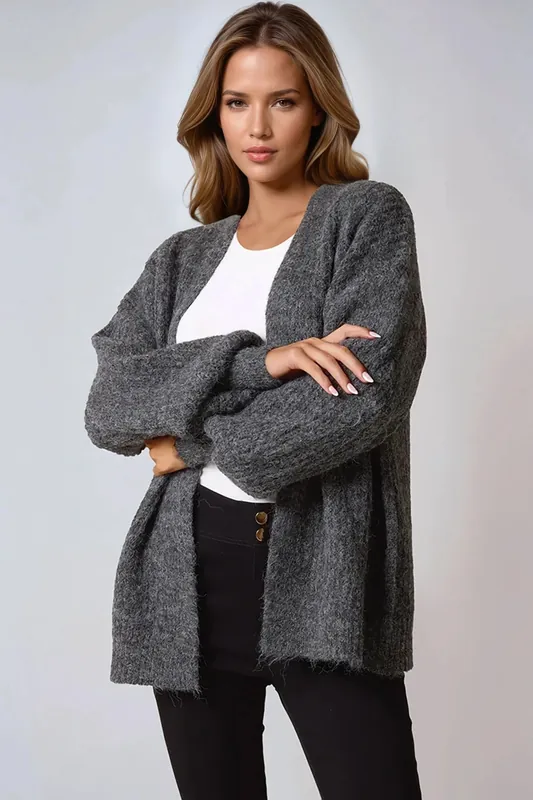 Wool Blend Balloon Sleeve Knitted Cardigan - Aftershock London
