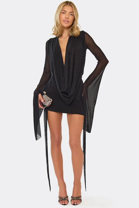 Long Sleeve Tie Back Mini Dress - EGO