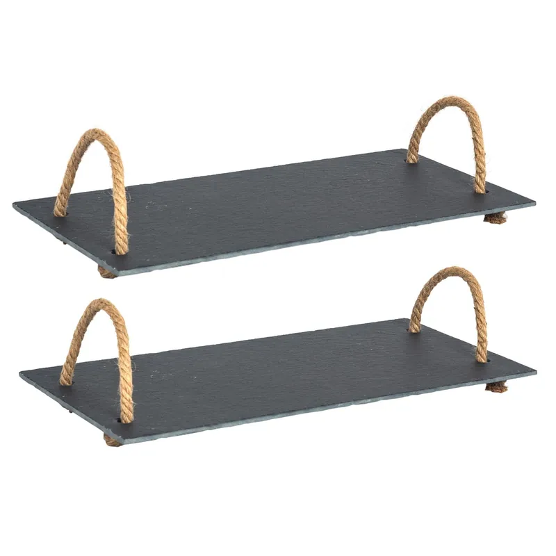 Slate Serving Tray with Rope Handles 40cm x 20cm Grey Pack of 2 - Argon Tableware