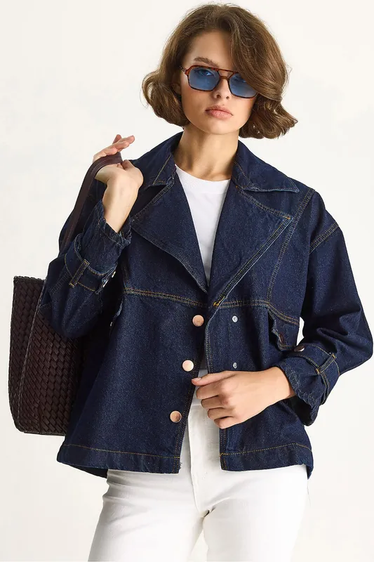 Denim Shirt Collar Buttoned Jacket - Bianco Lucci