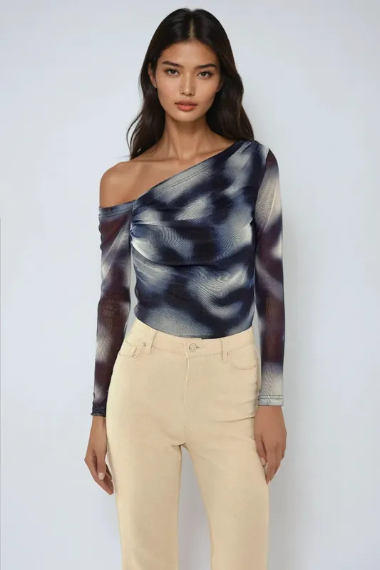 Asymmetrical Collar Tulle Blouse - Hiccup