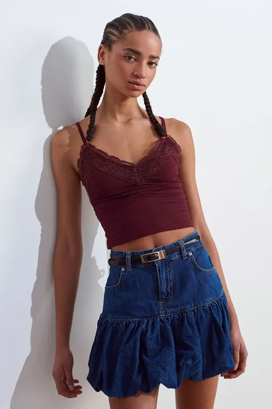 High-Waist Balloon Denim Mini Skirt