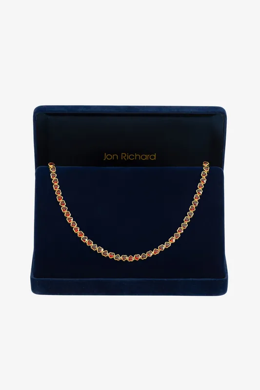 Gold Plated Cubic Zirconia Red Heart Allway Necklace - Jon Richard