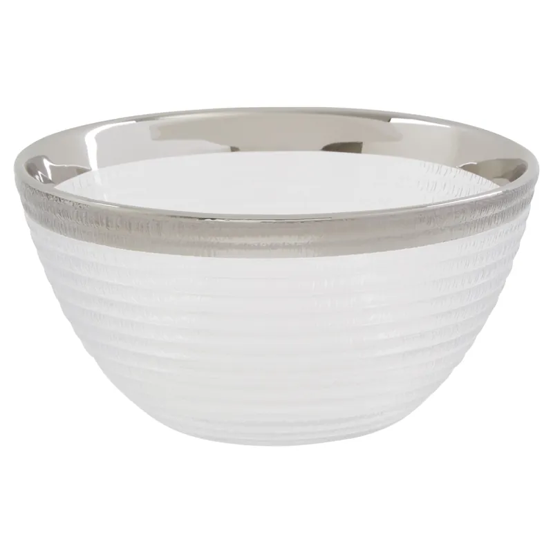 Ida 15cm Embossed Glass Bowl With Silver Rim - Orsina