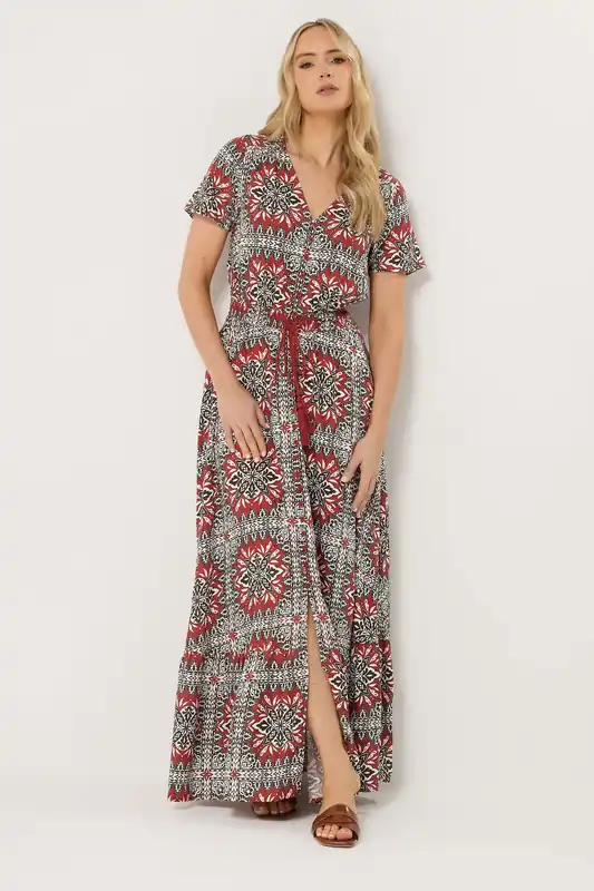 Tall Tile Print Tie Waist Maxi Dress - Long Tall Sally