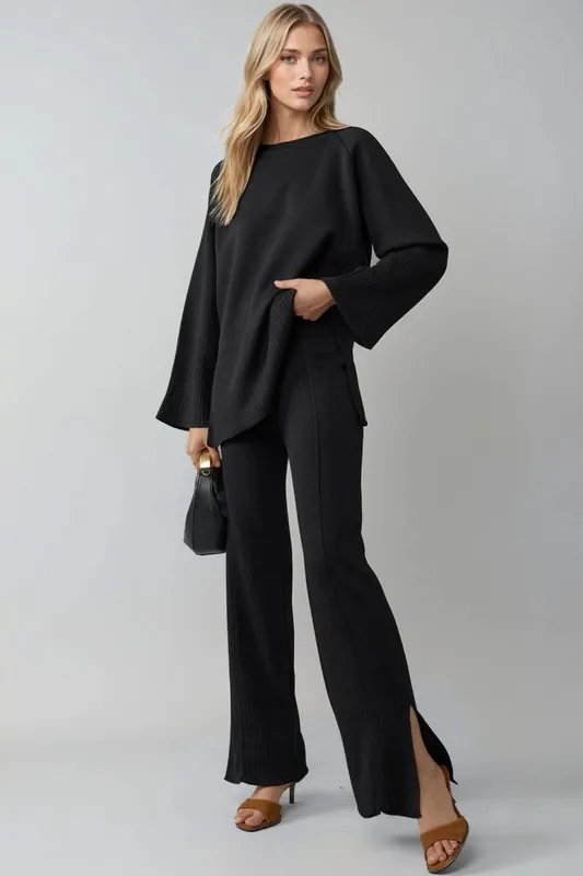 Oversized Sweater & Slit Detailed Pants Knit Co-ord Set