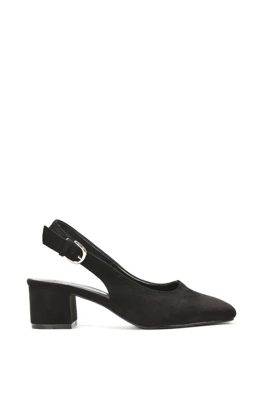 Elowen' Square Toe Low Mid Block Heel Slingback Court Shoes - XY London