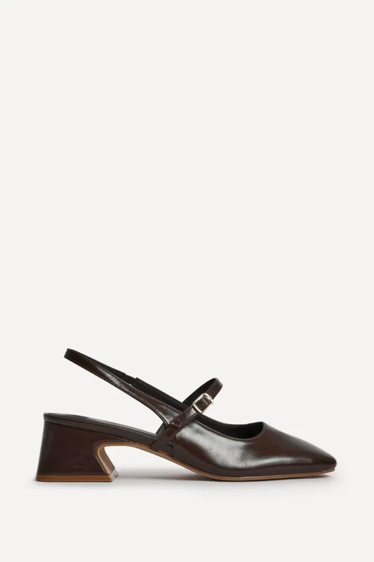 Society Brown Faux Leather Mary Jane Heels - Linzi