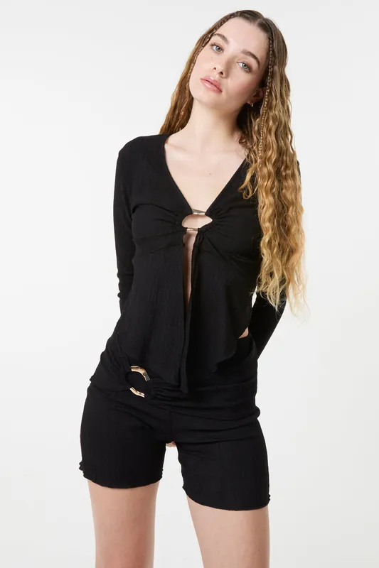 Black Textured Gold Ring Top - Pink Vanilla