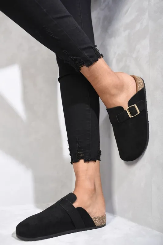 Danica Suede With Buckle Details Slip On Sandals - IKRUSH