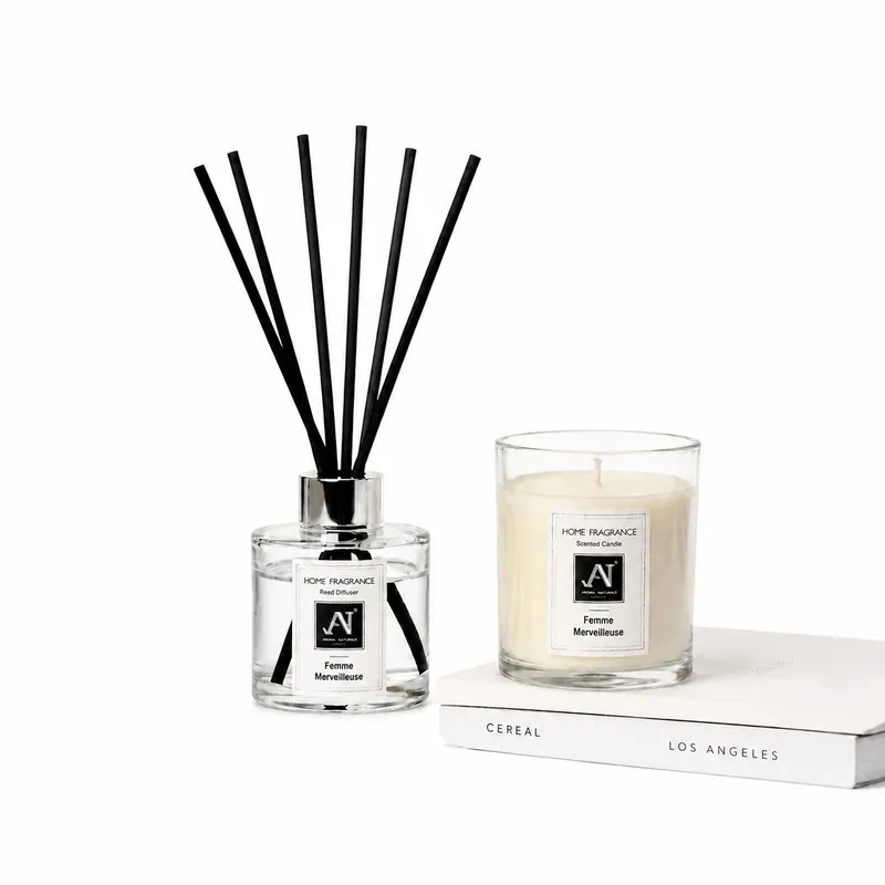 Minimalist Luxe Candle & Reed Diffuser Gift Set Femme Merveilleuse Scent - Aroma Naturals