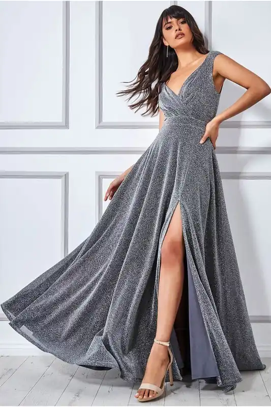 Crossover Lurex Glitter Maxi Dress - Goddiva