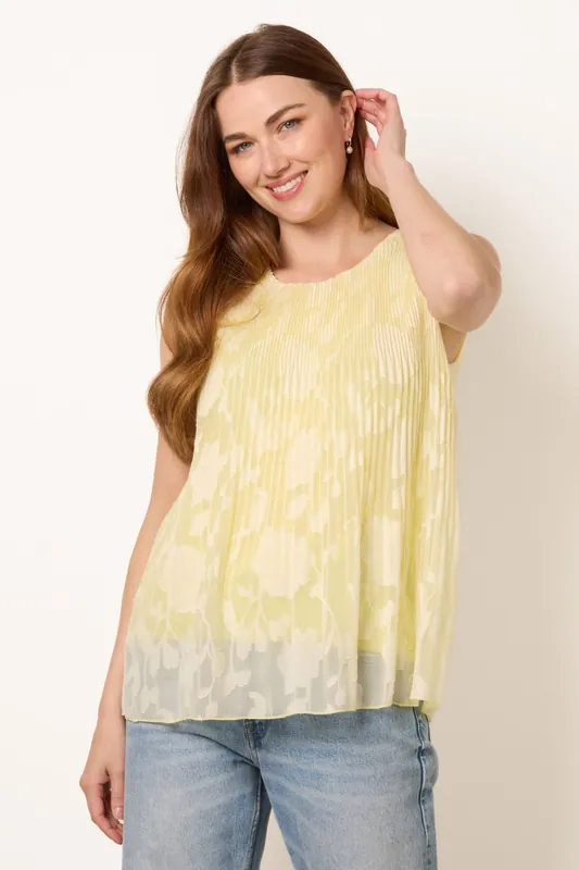 Lemon Sleeveless Lace Pleated Top - Blue Vanilla